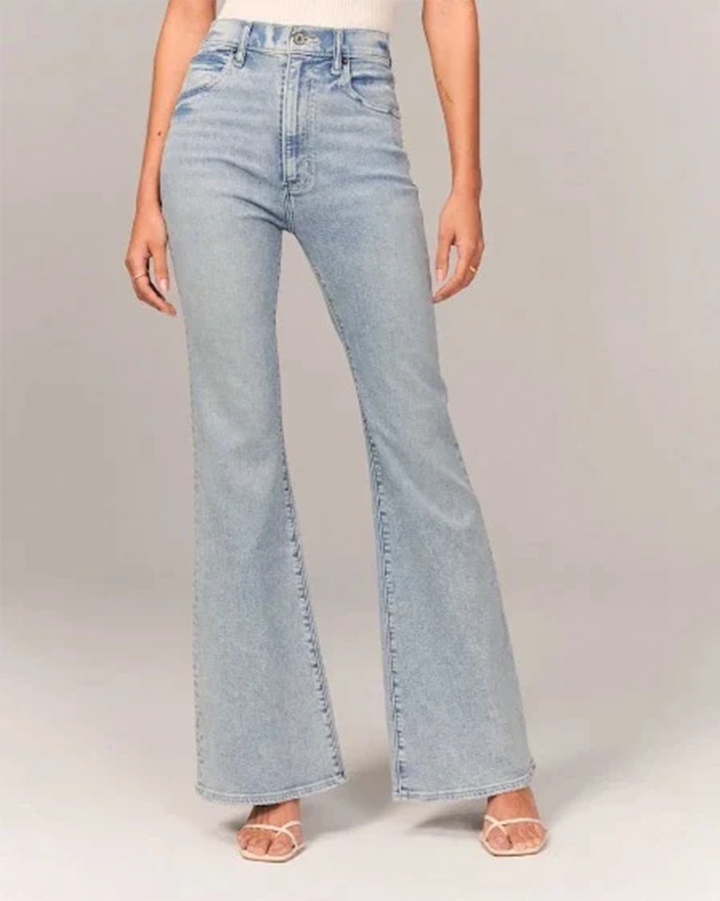 High Waist Flared Jeans with Wide Leg Silhouette for Women
