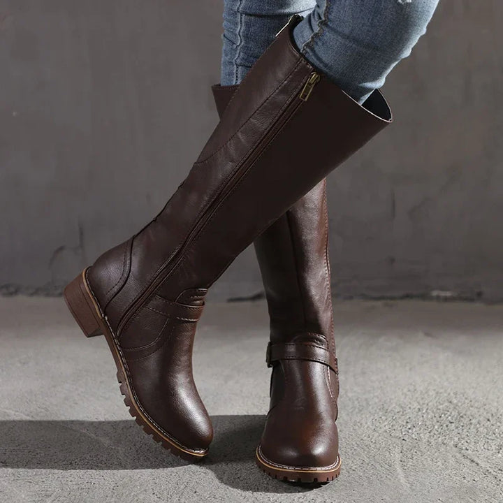 Knee High Boots with Buckle Details and Classic Shape for Women