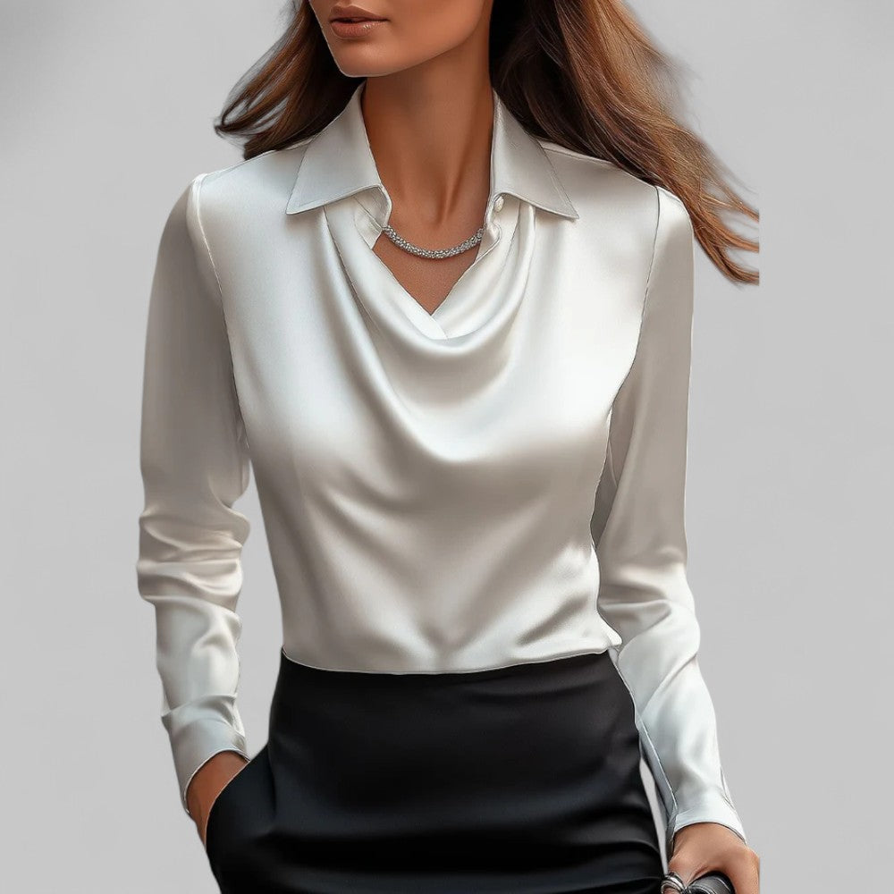 Draped Neck Long Sleeve Blouse for Women