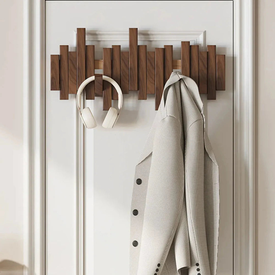 Piano Key Style Wall Coat Rack With Folding Hooks