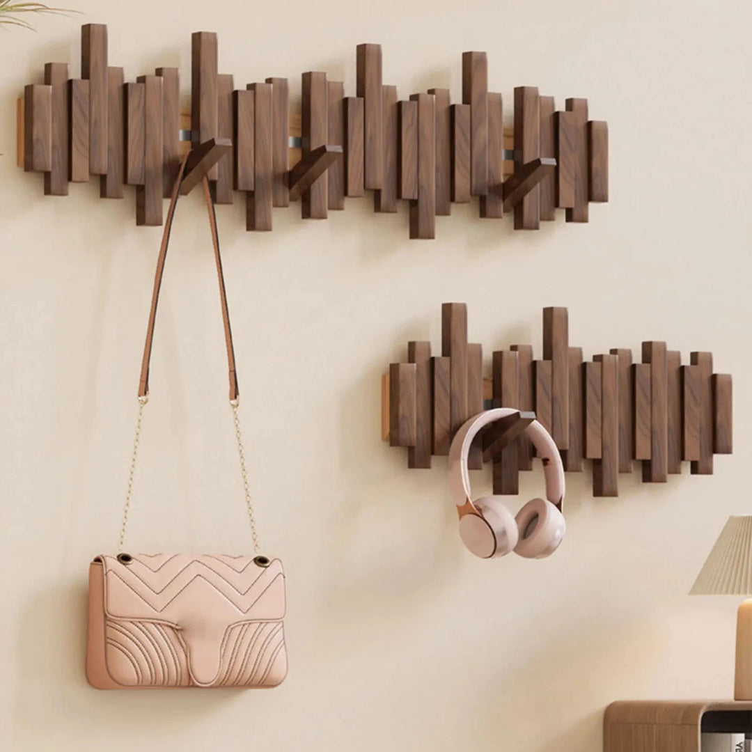 Piano Key Style Wall Coat Rack With Folding Hooks