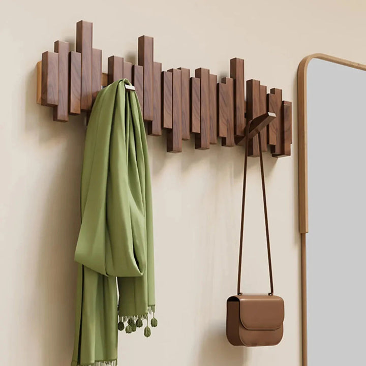 Piano Key Style Wall Coat Rack With Folding Hooks