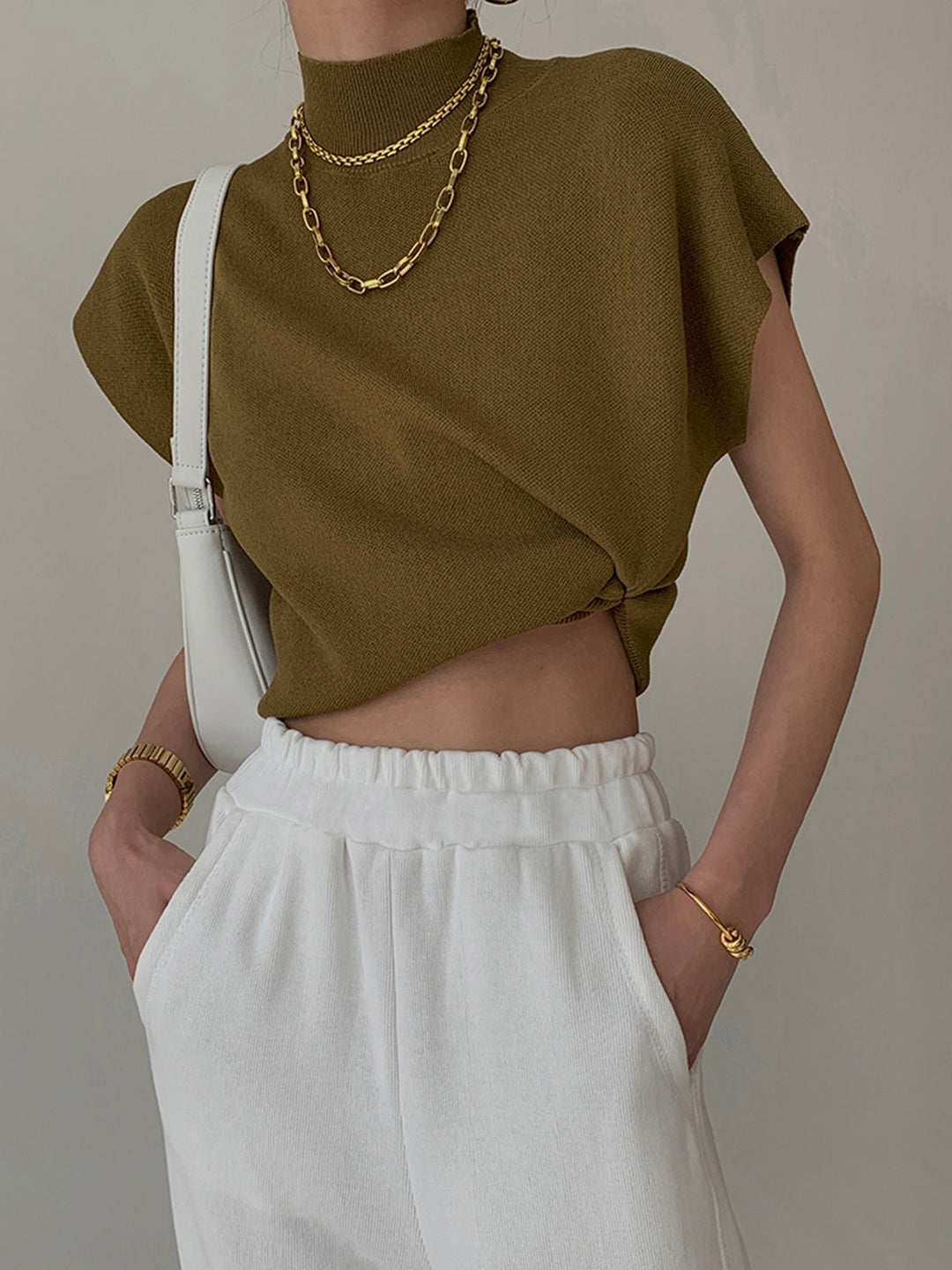 Women's Mock Neck Padded Shoulder Top
