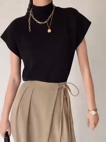 Women's Mock Neck Padded Shoulder Top