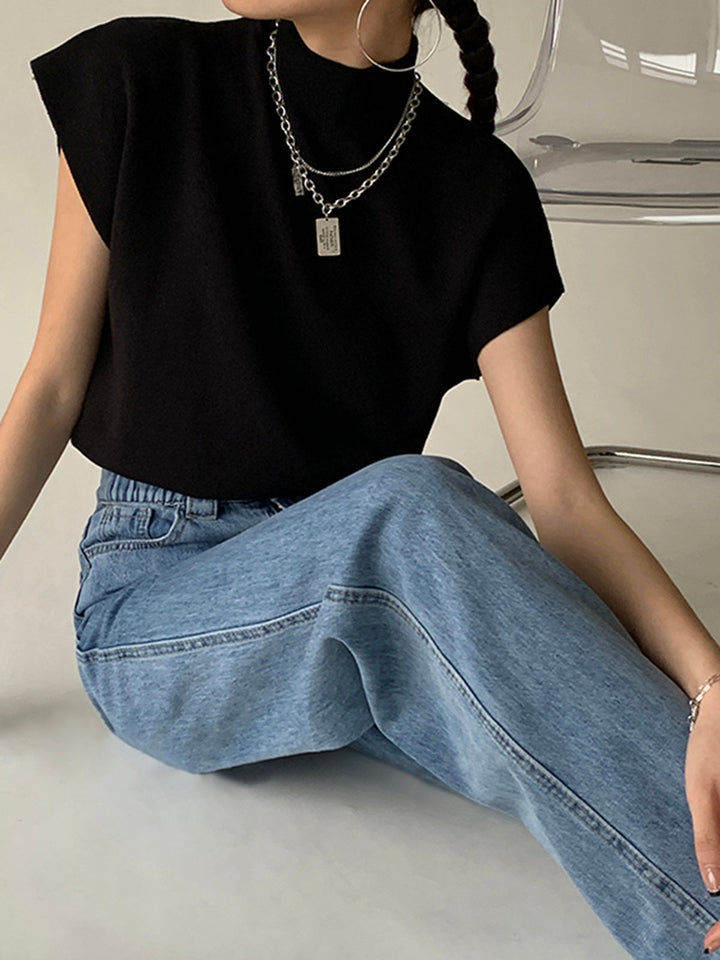 Women's Mock Neck Padded Shoulder Top