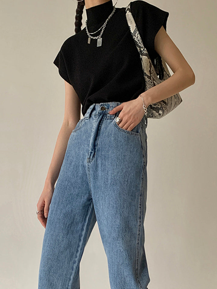 Women's Mock Neck Padded Shoulder Top