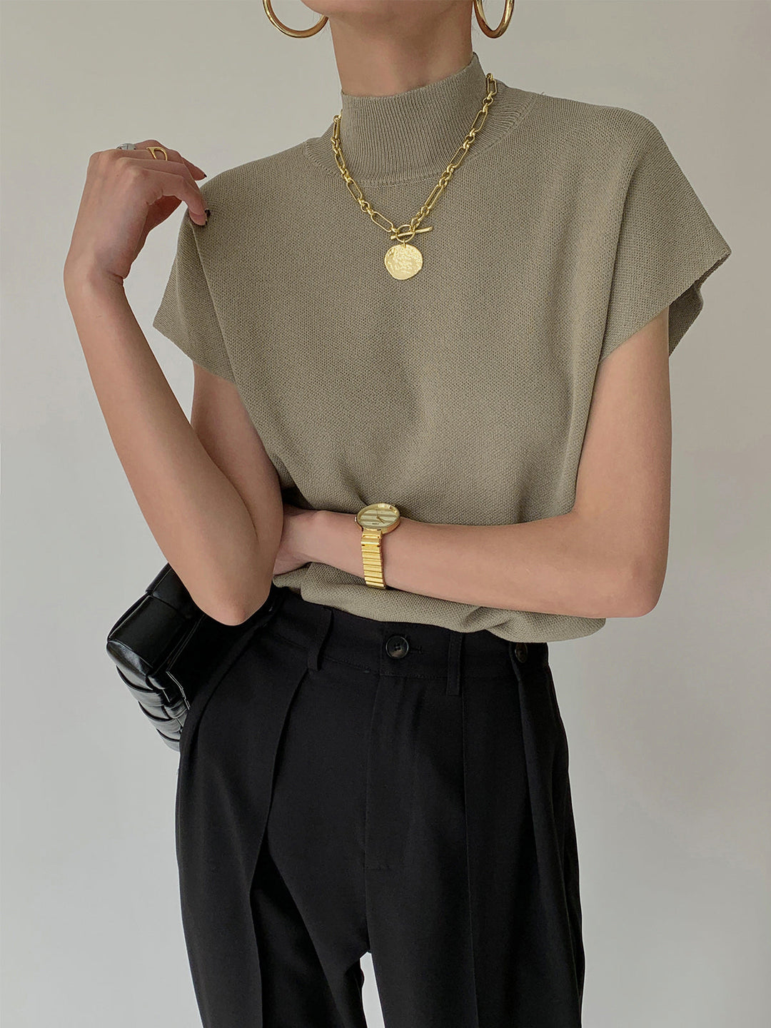 Women's Mock Neck Padded Shoulder Top