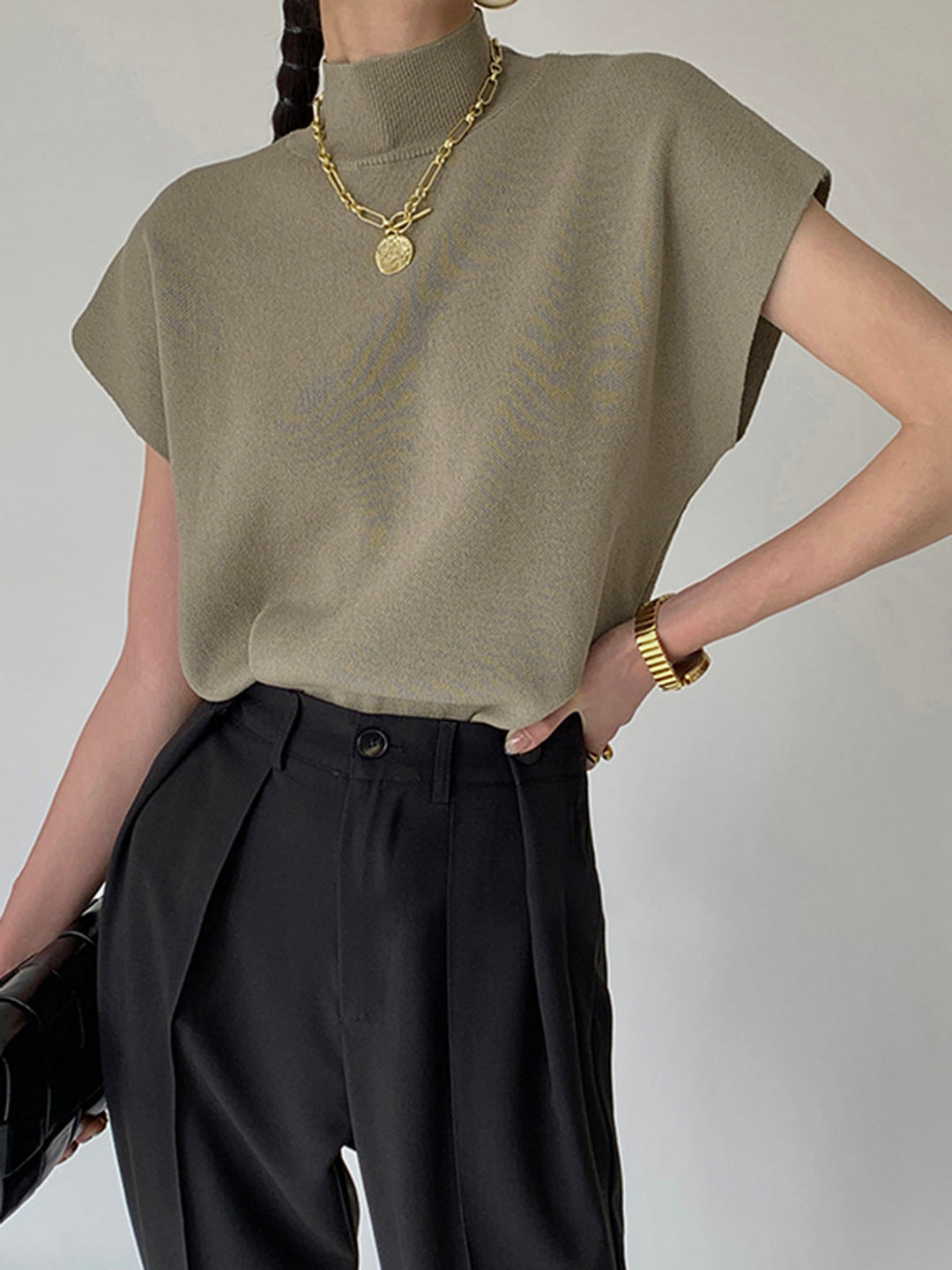 Women's Mock Neck Padded Shoulder Top