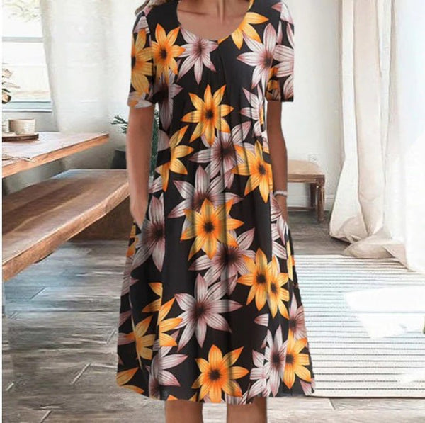 Floral Casual Dress with Pockets for Women