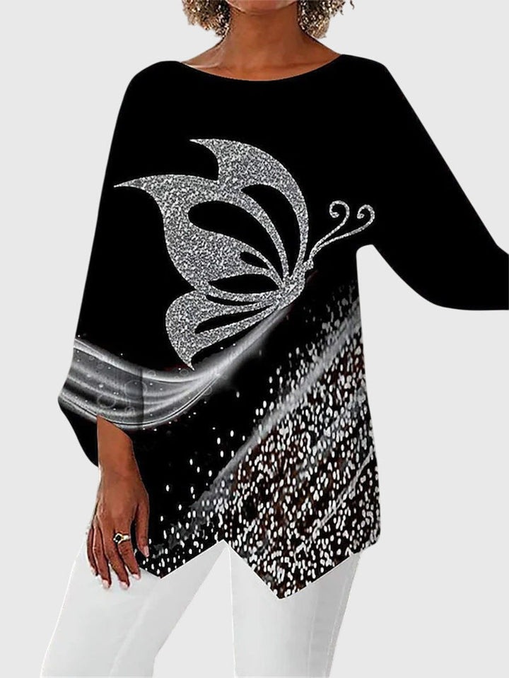 Women's Butterfly Print Asymmetric Top