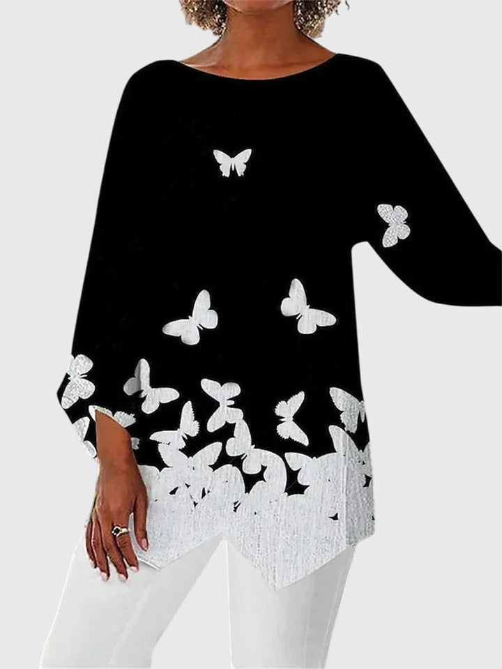 Women's Butterfly Print Asymmetric Top