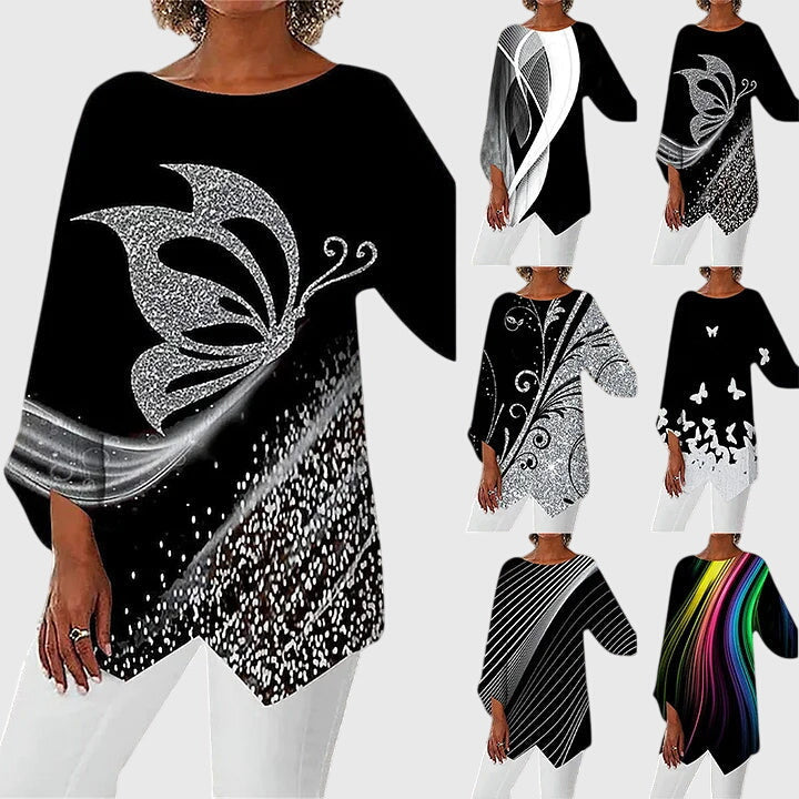 Women's Butterfly Print Asymmetric Top