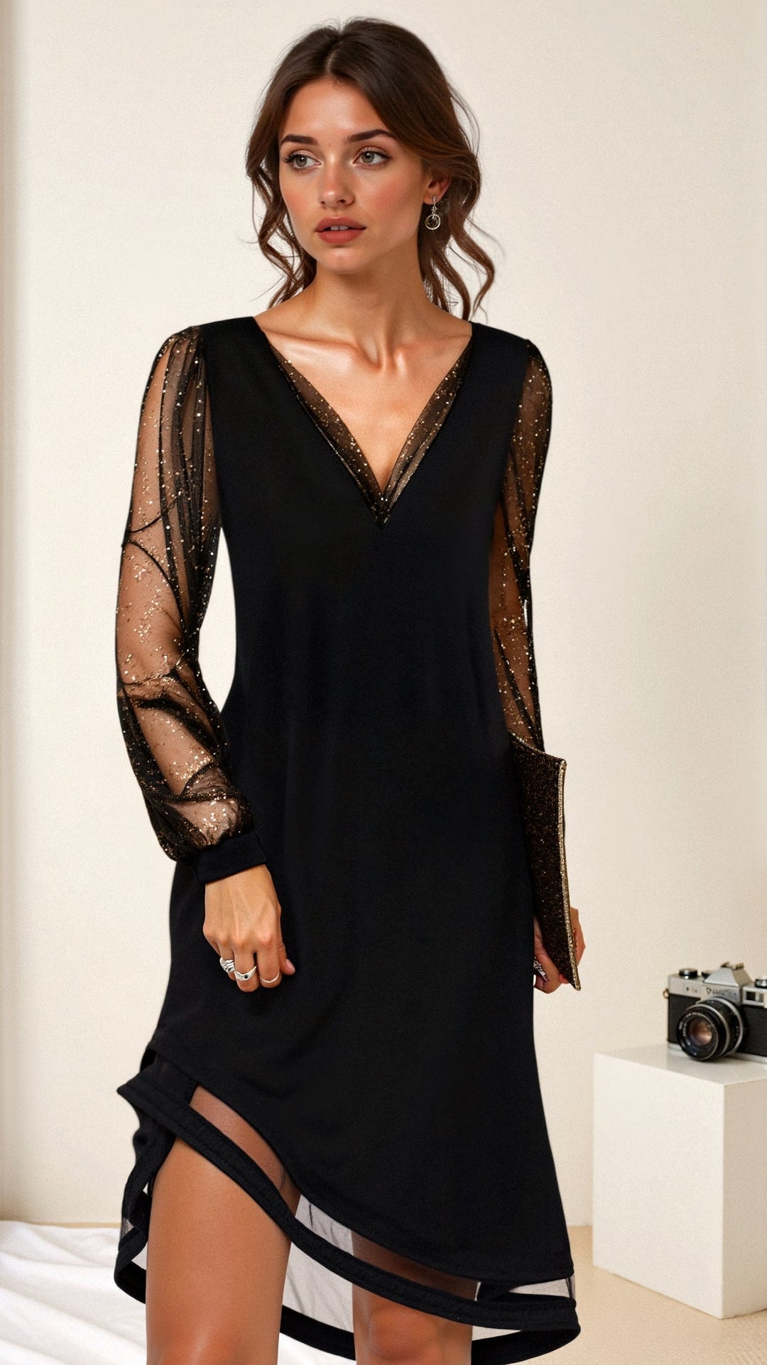 Matilda evening dress with transparent sleeves 2