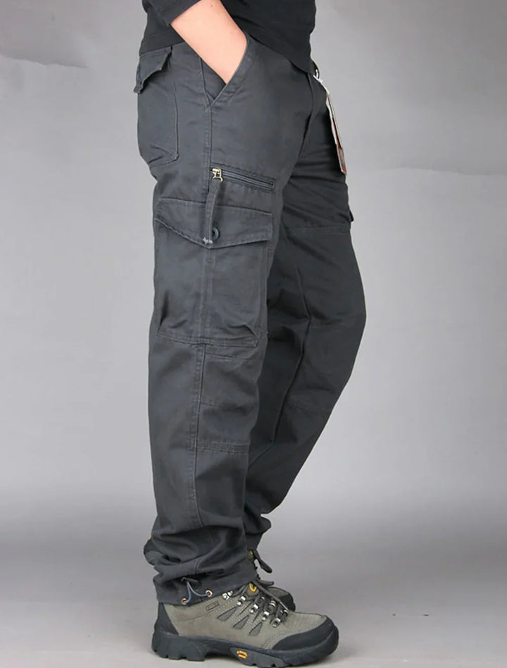 Straight Cut Cargo Trousers with Multi Pocket Design for Men