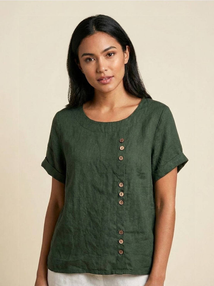 Women's Scoop Neck Button Detail Top