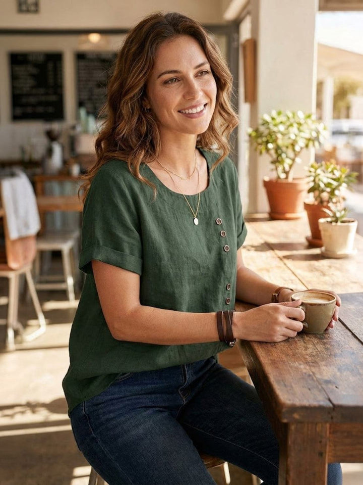 Women's Scoop Neck Button Detail Top