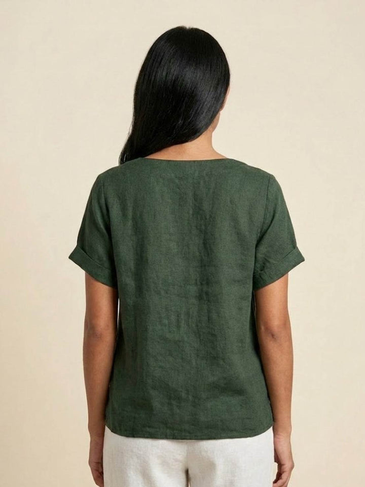 Women's Scoop Neck Button Detail Top