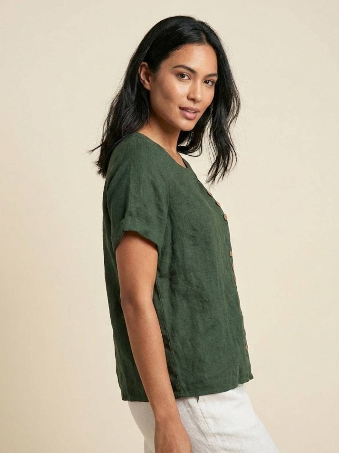 Women's Scoop Neck Button Detail Top