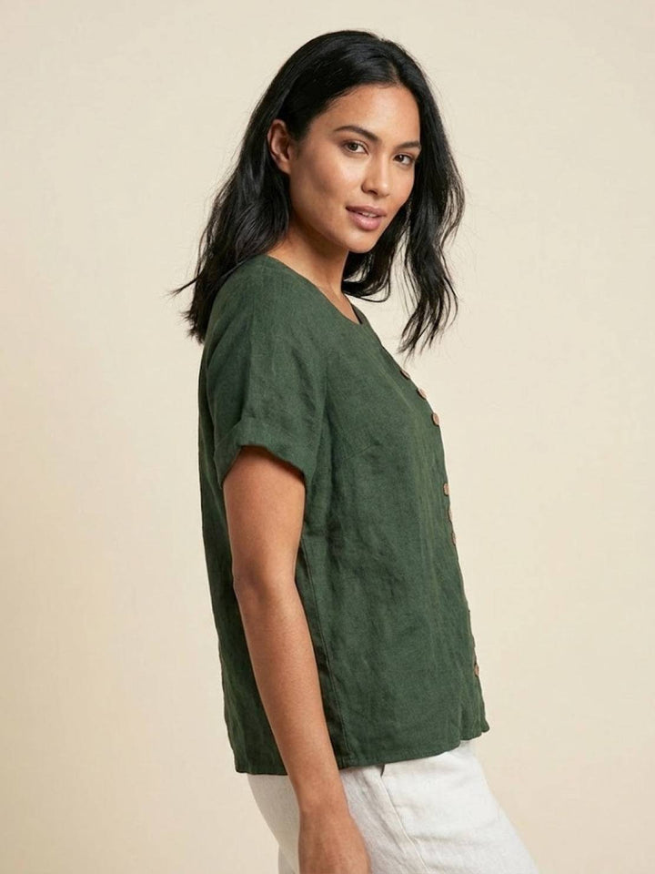 Women's Scoop Neck Button Detail Top