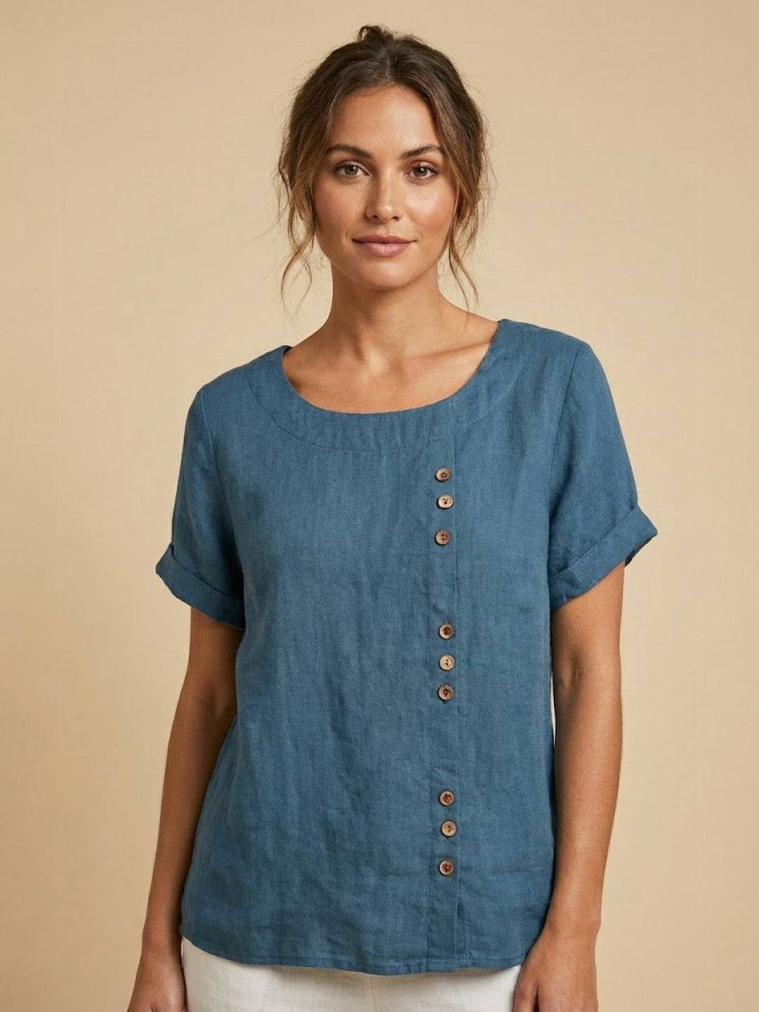 Women's Scoop Neck Button Detail Top