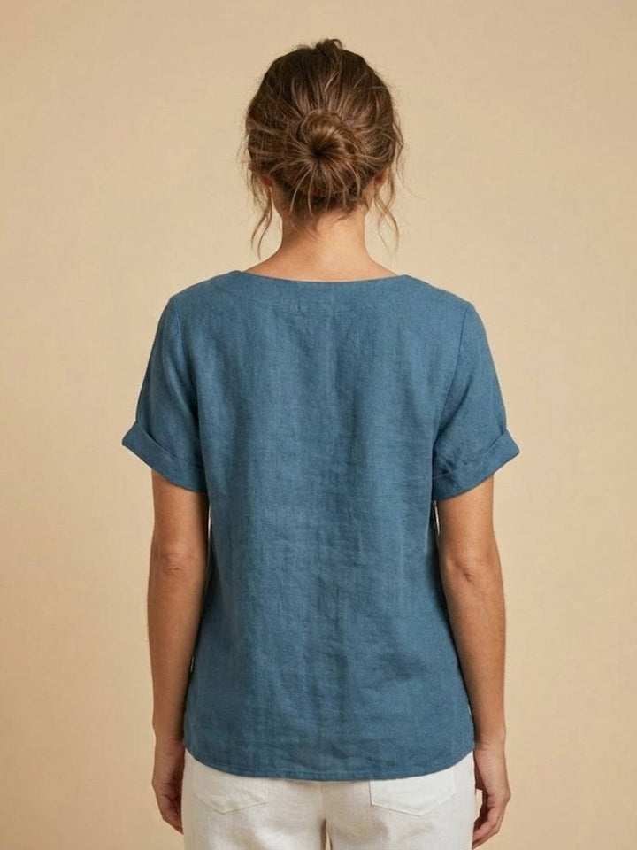 Women's Scoop Neck Button Detail Top