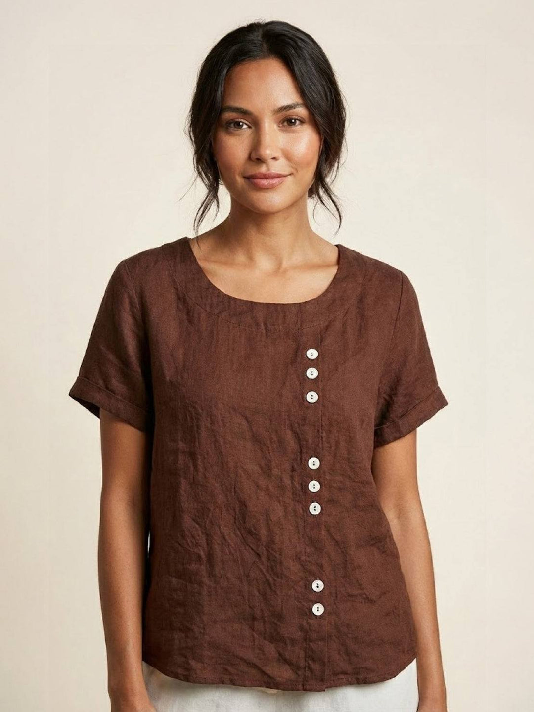 Women's Scoop Neck Button Detail Top