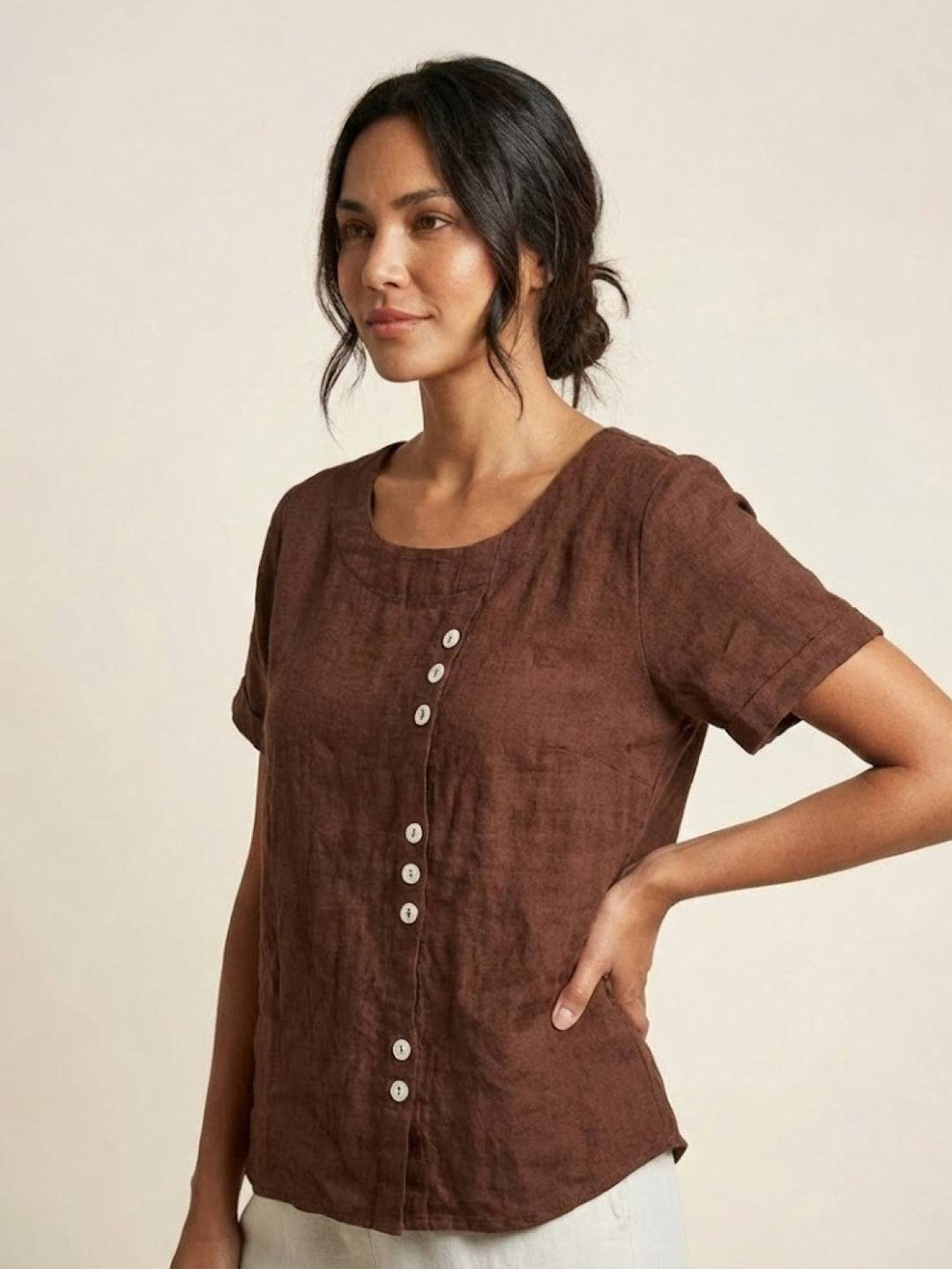 Women's Scoop Neck Button Detail Top