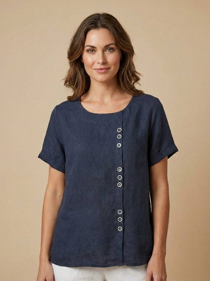 Women's Scoop Neck Button Detail Top
