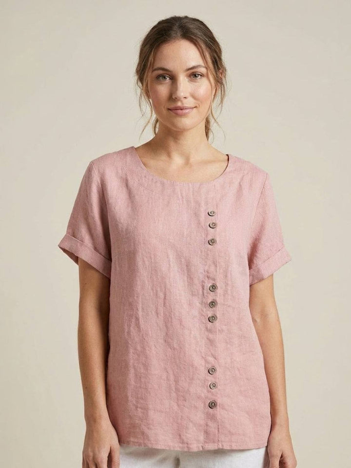 Women's Scoop Neck Button Detail Top