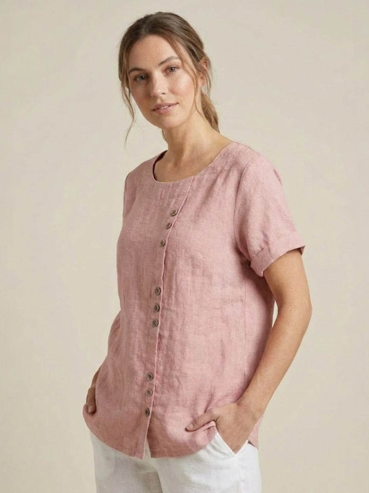 Women's Scoop Neck Button Detail Top