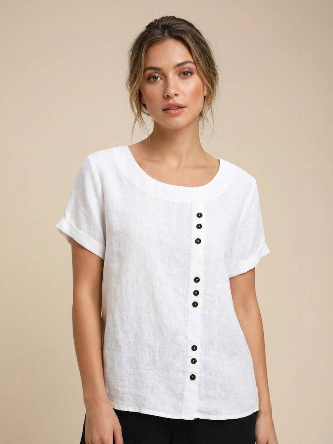 Women's Scoop Neck Button Detail Top