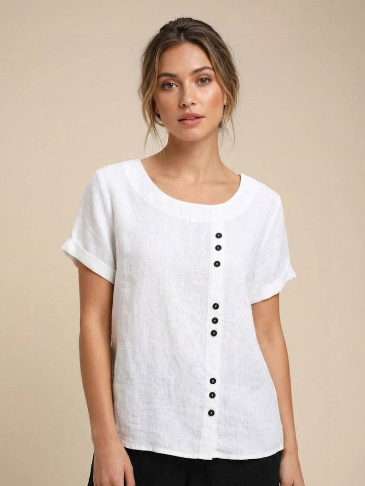 Women's Scoop Neck Button Detail Top