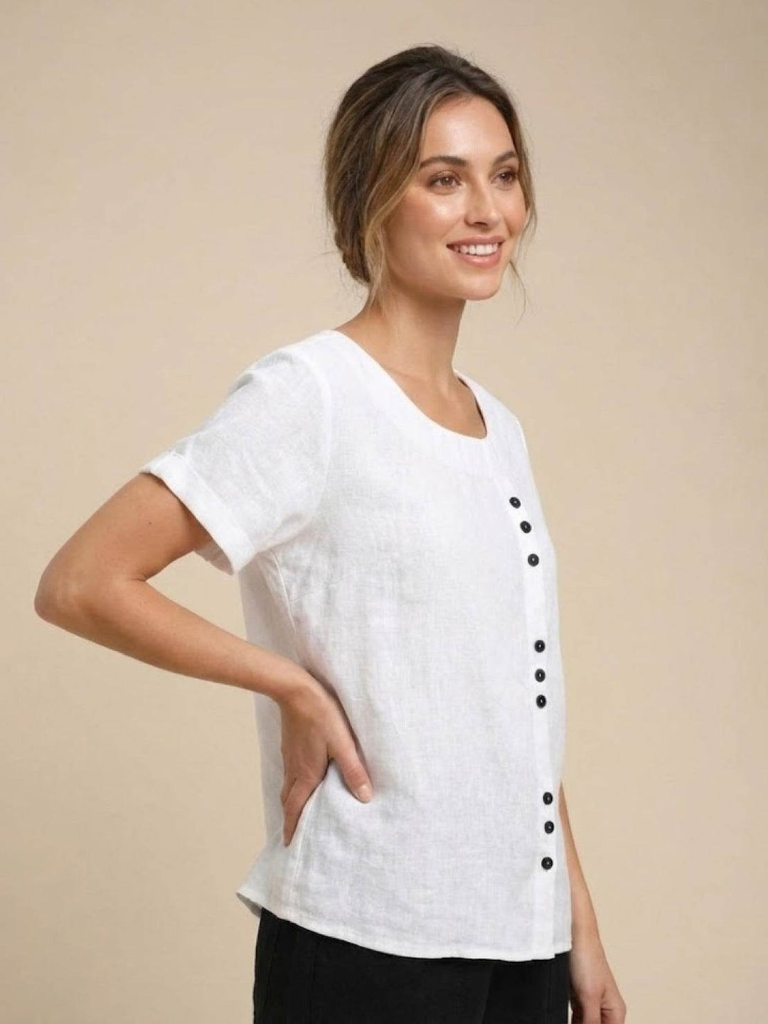 Women's Scoop Neck Button Detail Top