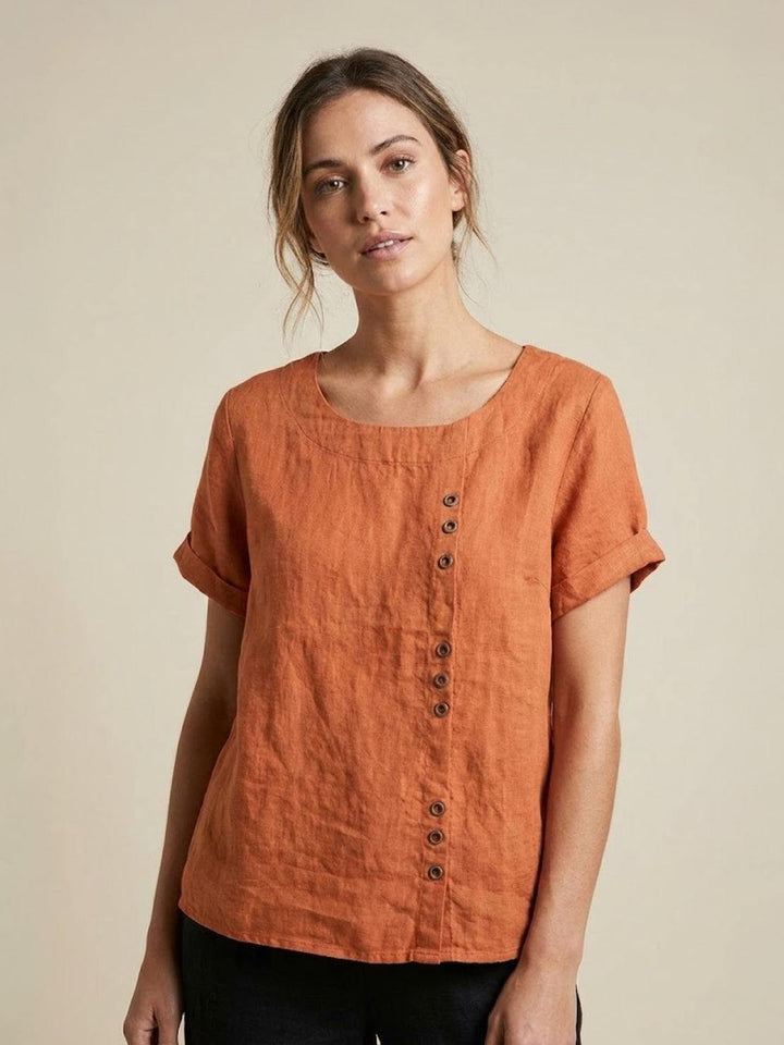 Women's Scoop Neck Button Detail Top