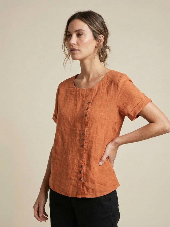Women's Scoop Neck Button Detail Top