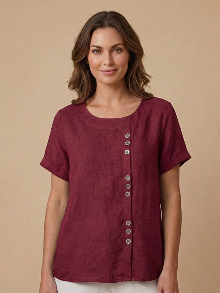 Women's Scoop Neck Button Detail Top