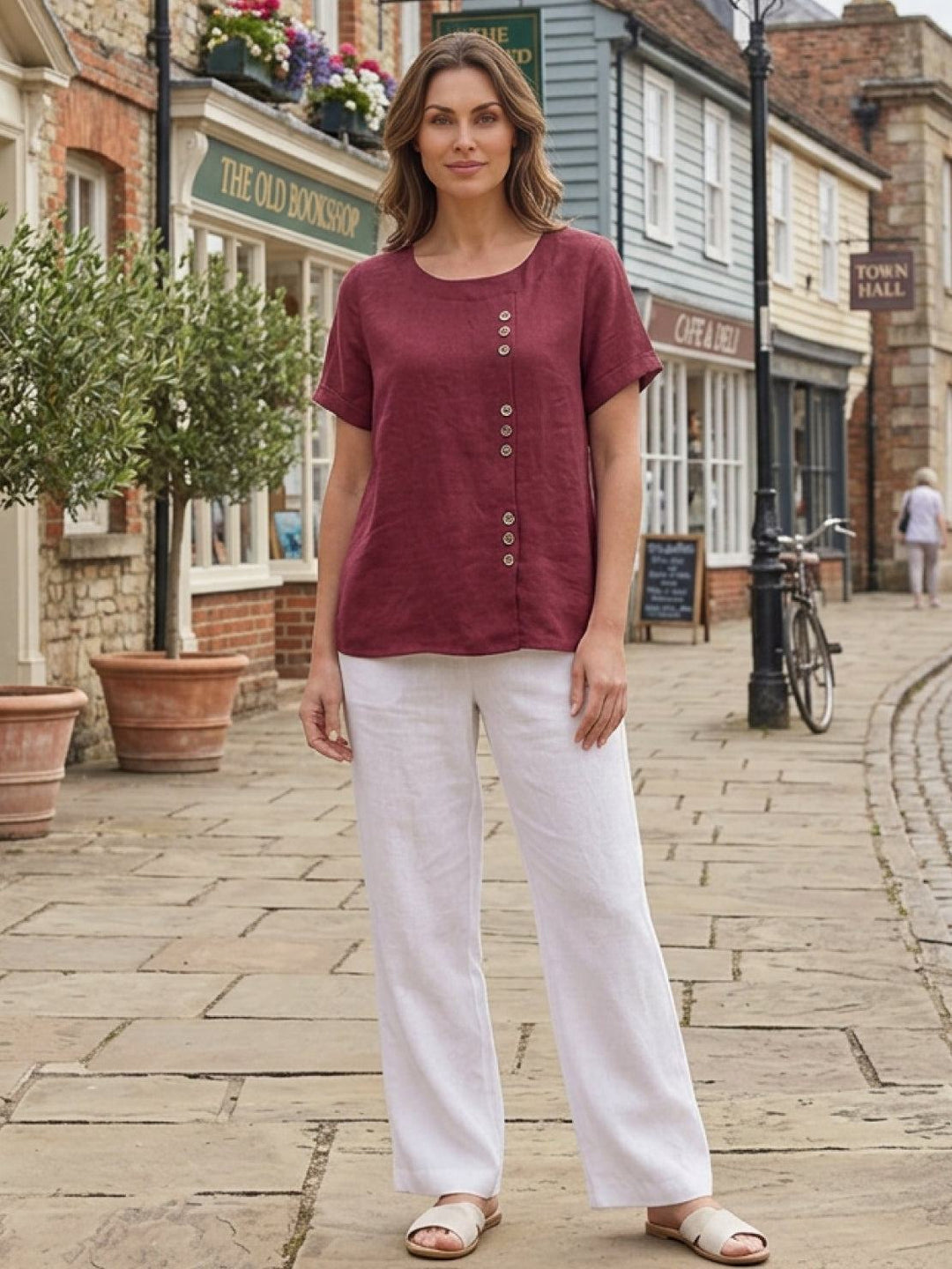 Women's Scoop Neck Button Detail Top