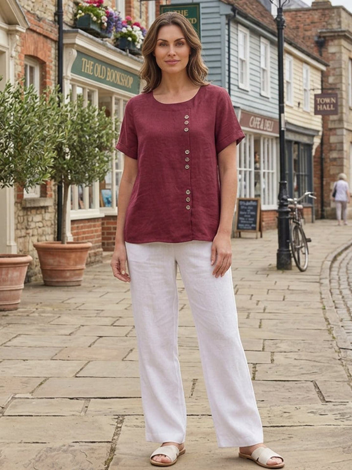Women's Scoop Neck Button Detail Top