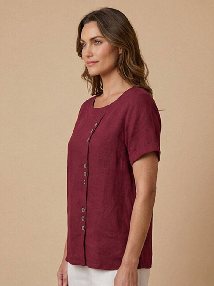 Women's Scoop Neck Button Detail Top