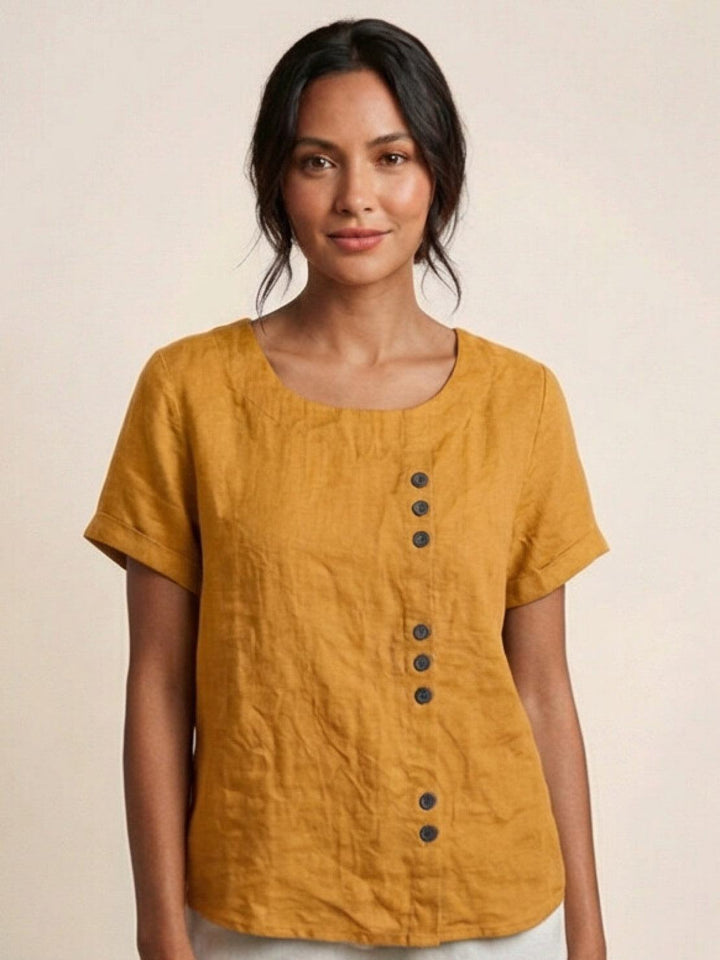 Women's Scoop Neck Button Detail Top