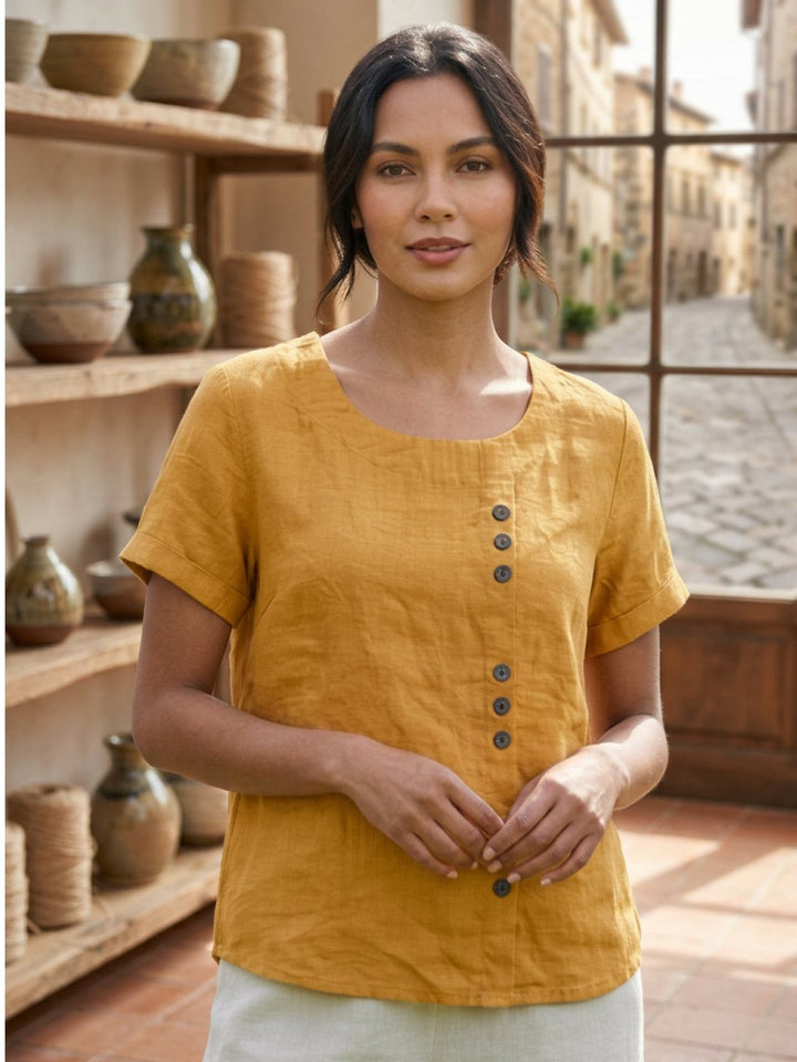 Women's Scoop Neck Button Detail Top