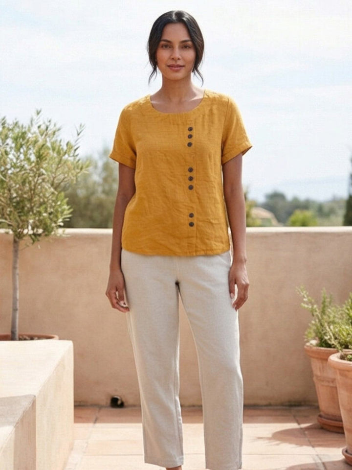Women's Scoop Neck Button Detail Top