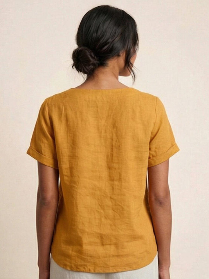 Women's Scoop Neck Button Detail Top