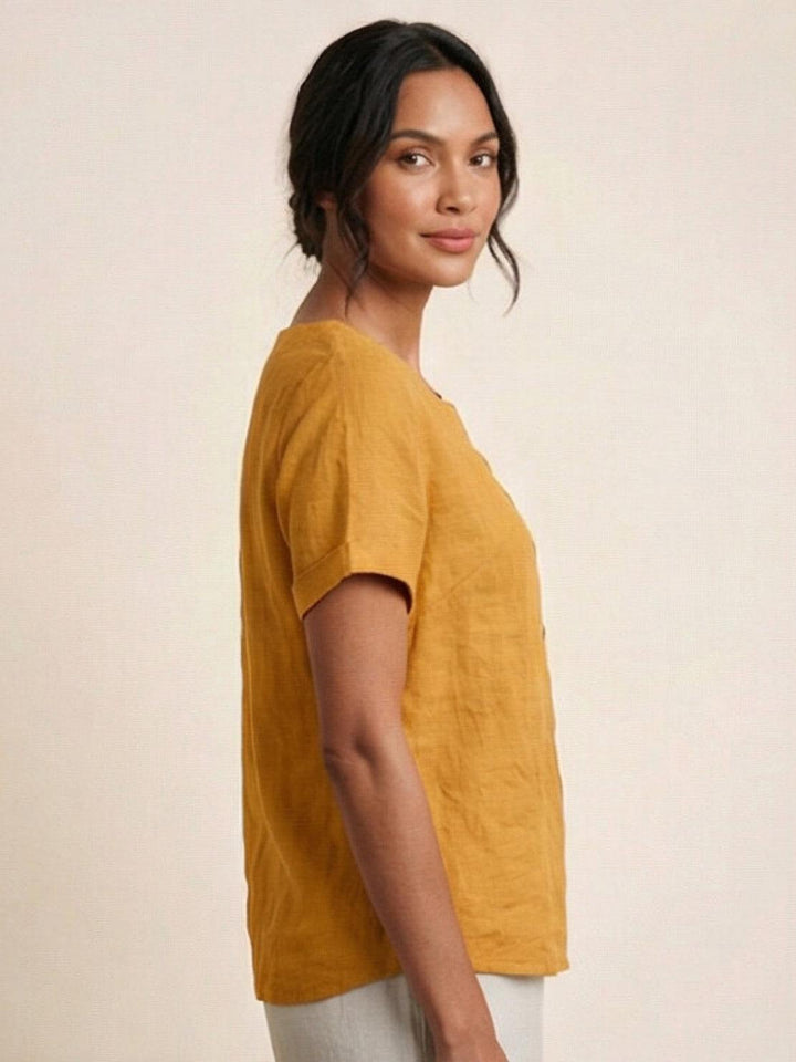Women's Scoop Neck Button Detail Top