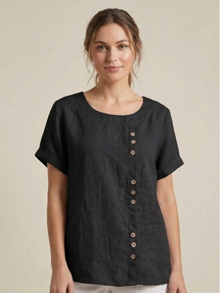 Women's Scoop Neck Button Detail Top