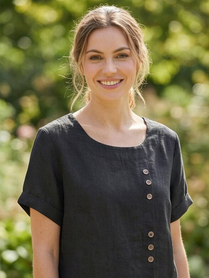 Women's Scoop Neck Button Detail Top