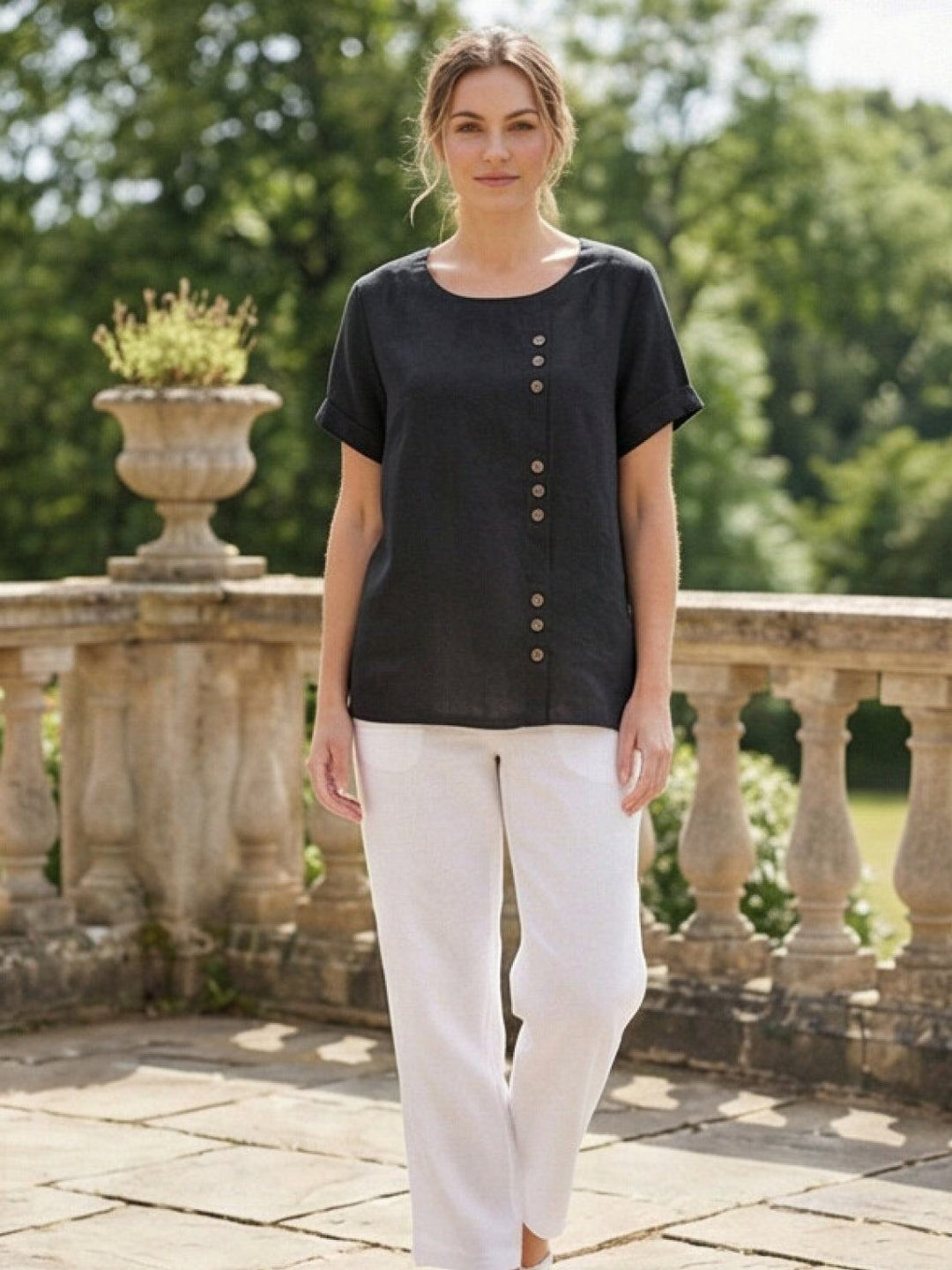 Women's Scoop Neck Button Detail Top