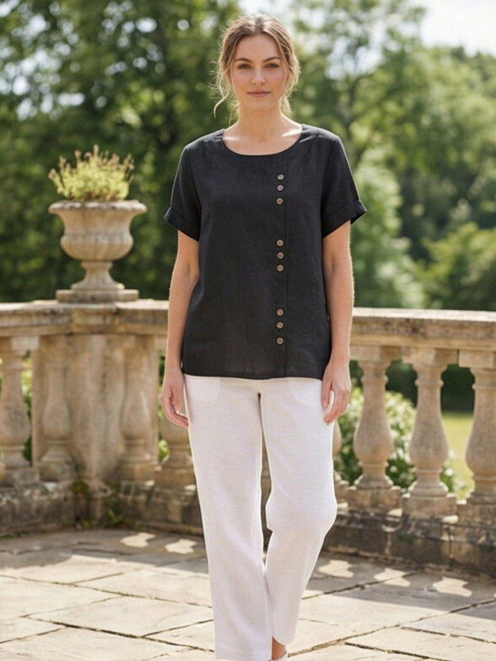 Women's Scoop Neck Button Detail Top