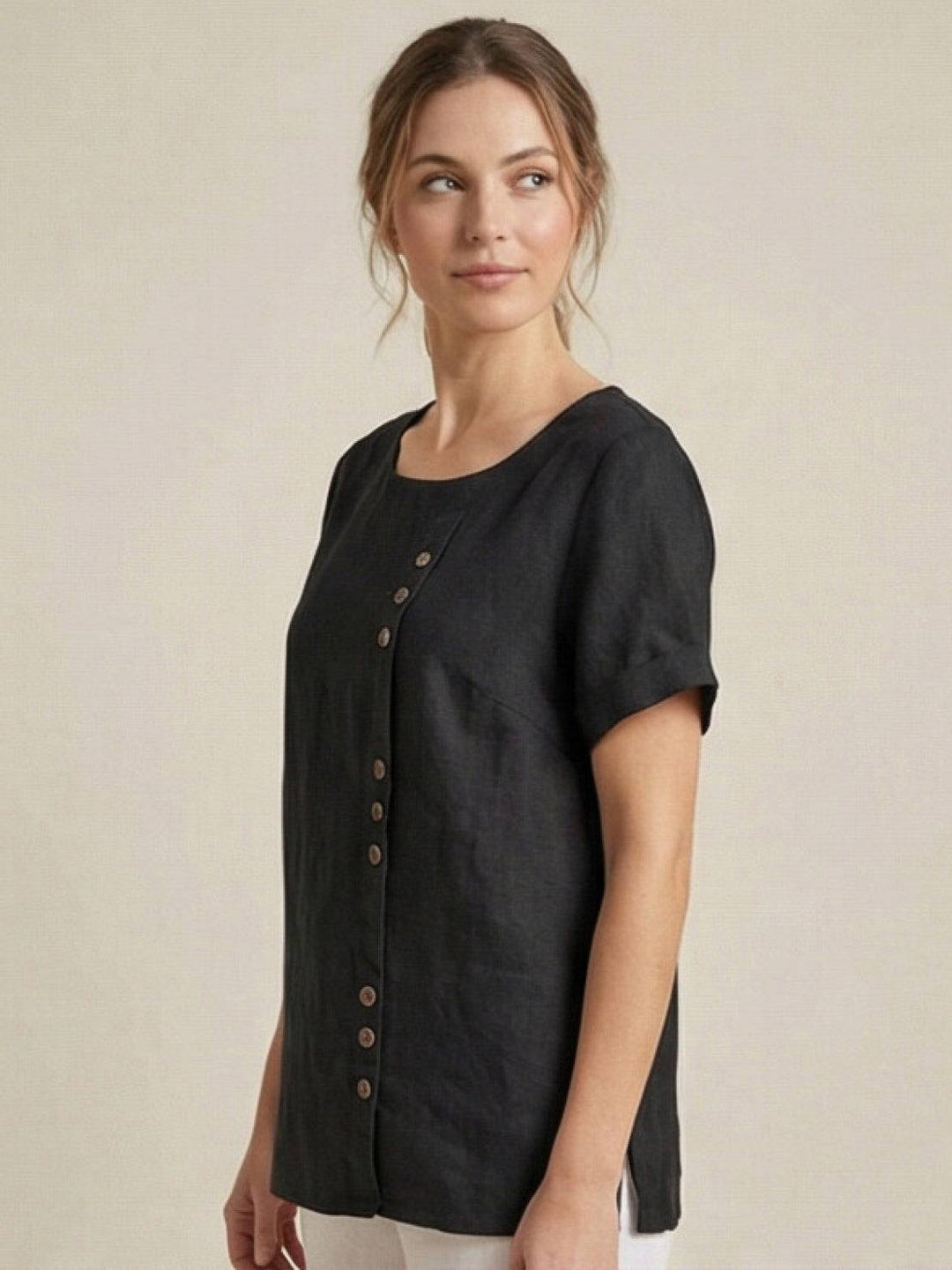 Women's Scoop Neck Button Detail Top