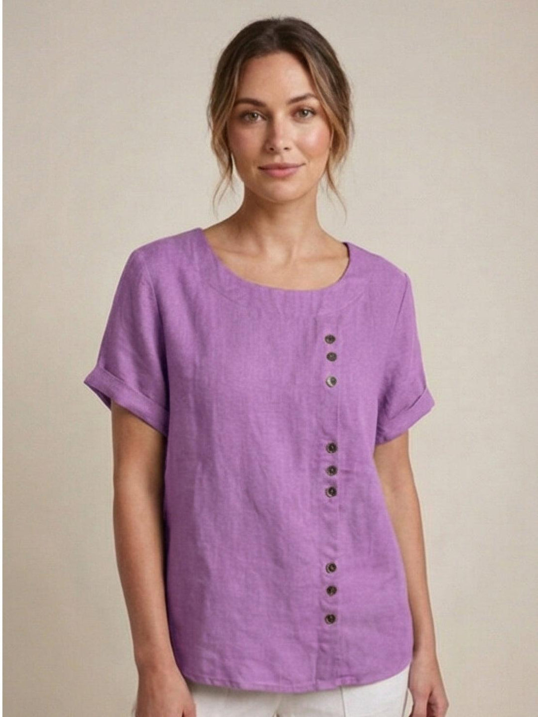Women's Scoop Neck Button Detail Top